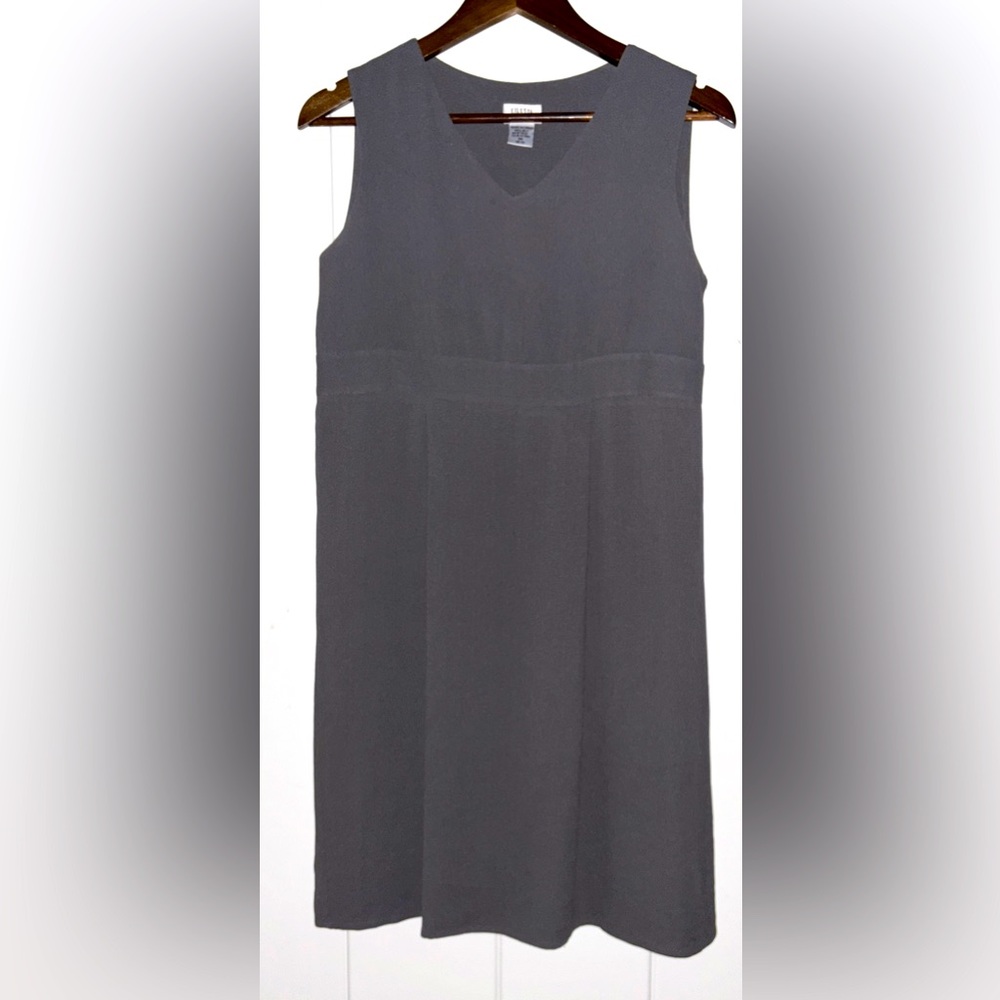 Eileen Fisher Sleeveless V-Neck Gray Silk Dress‎ Women M Boxy Career Office Wear
